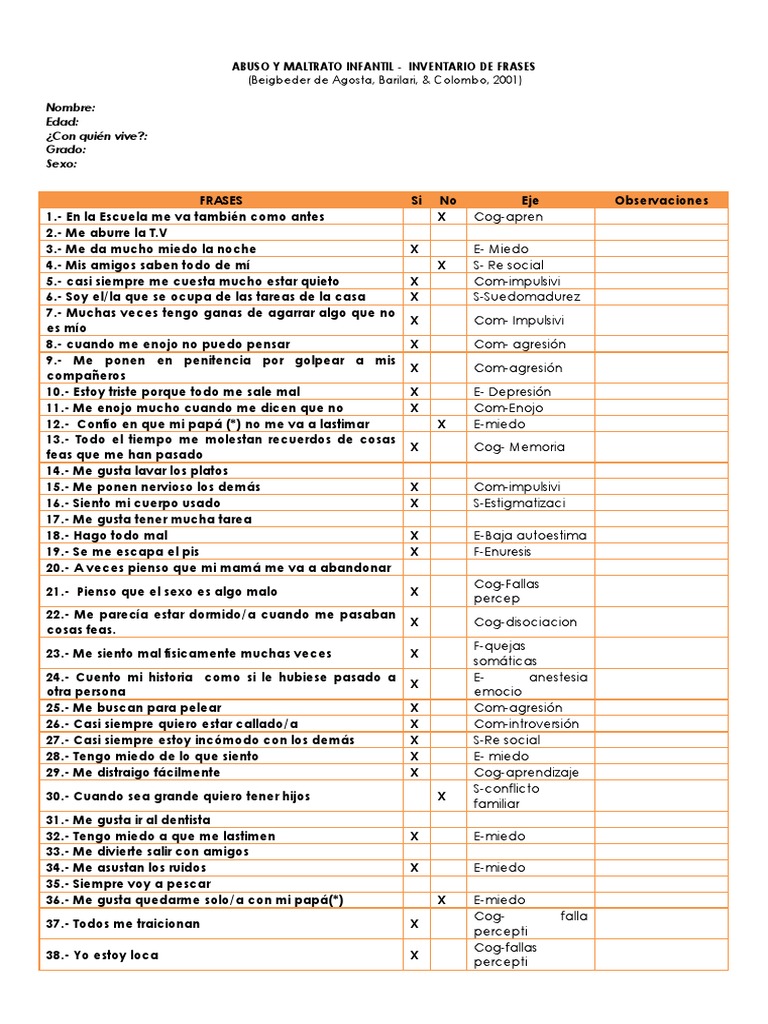 Inventario de Frases, Persona Bajo La Lluvia-Abuso y Maltrato Infantil ...
