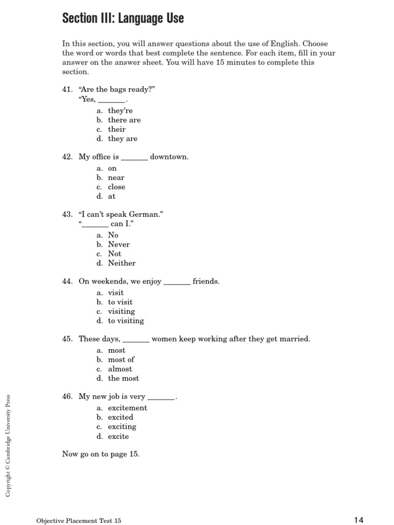 Test 15 Language Use | PDF