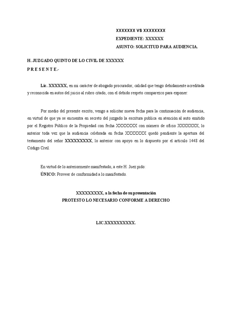 Solicitud Audiencia Plantilla Pdf