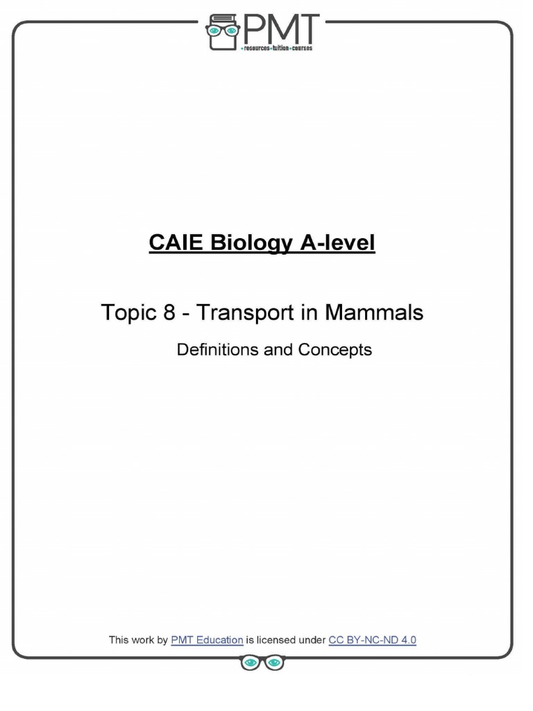 Chapter 8 (Transport in Mammals)_A Level | PDF