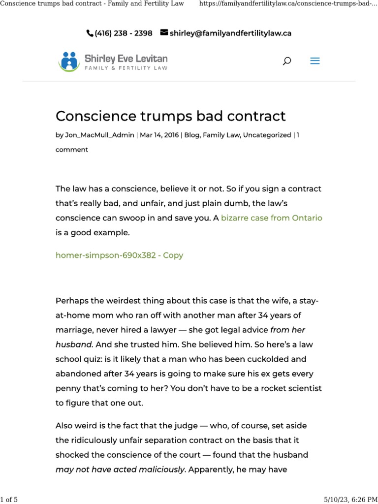 Conscience Trumps Bad Contract - Family and Fertility Law | PDF