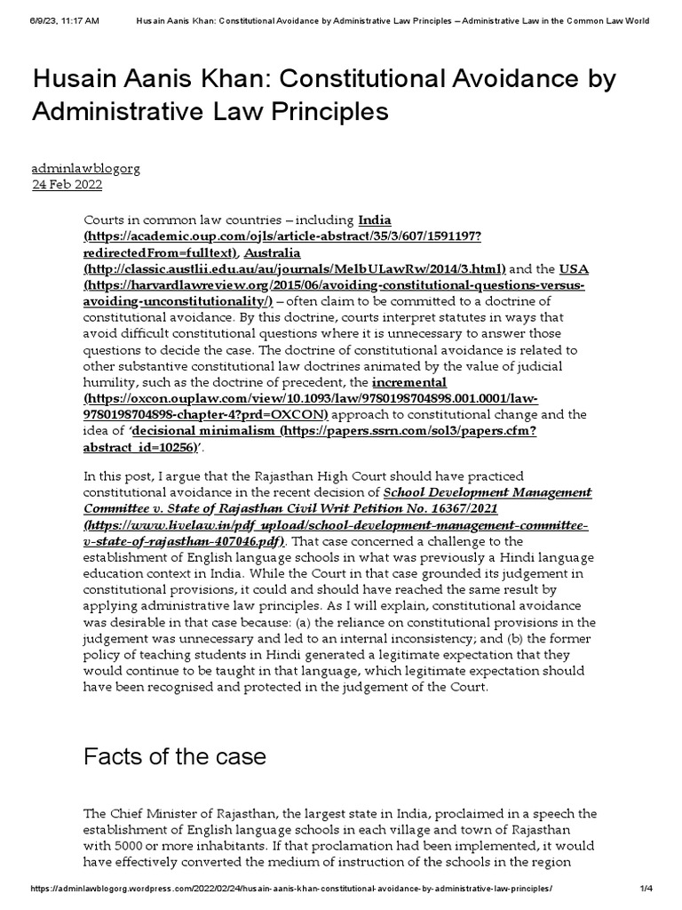 Husain Aanis Khan Constitutional Avoidance by Administrative Law