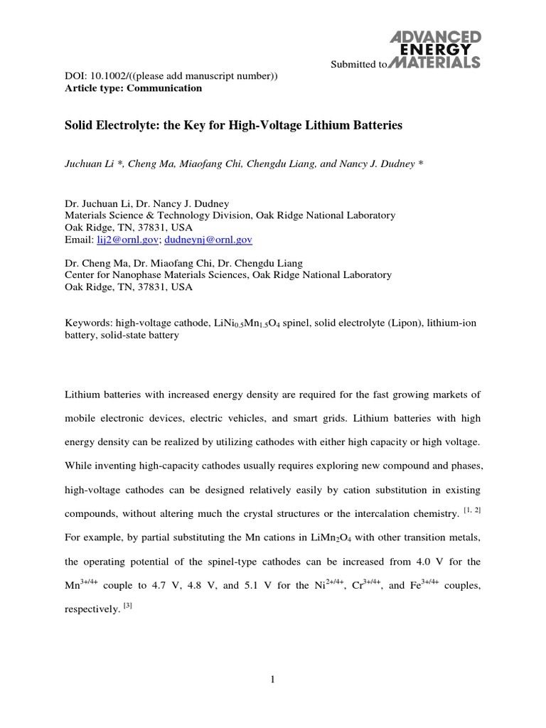 Solid Electrolyte The Key For HighVoltage Lithium BatterieS PDF