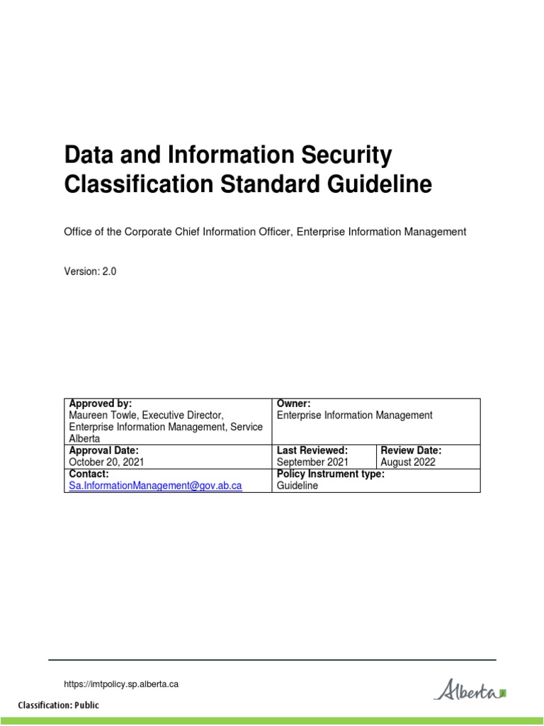 Data and information security classification standard guideline 2021