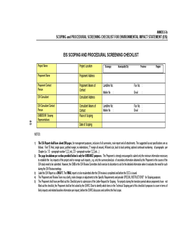 EIS Scoping and Screening Checklist | PDF