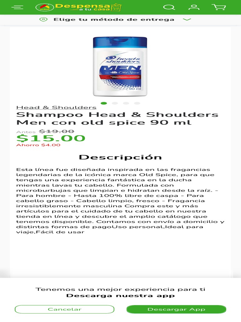 Shampoo Head & Shoulders Men Con Old Spice 90 ML Bodega Aurrera