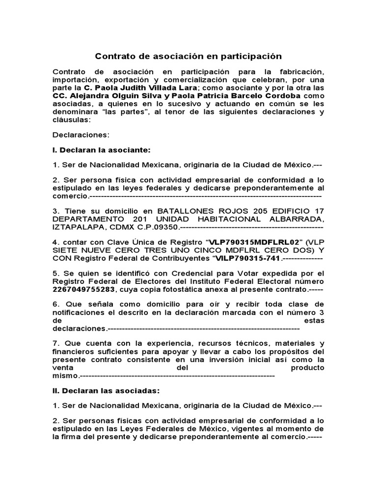 Contrato de Asociación en Participación | PDF
