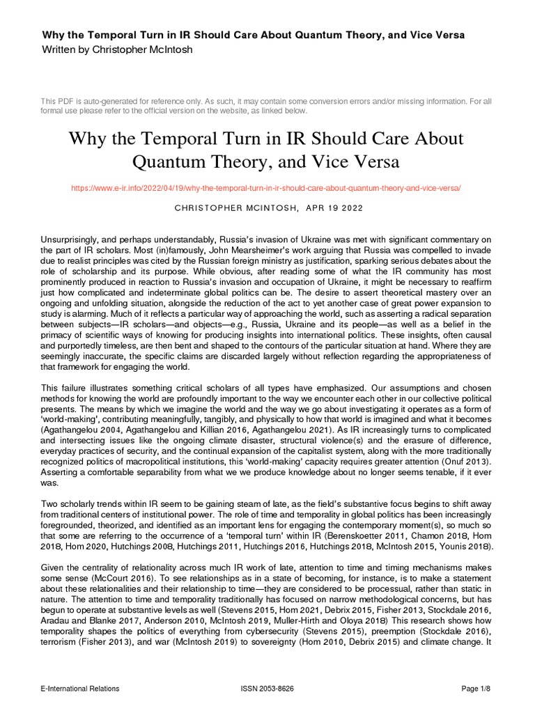 Why The Temporal Turn in IR Should Care About Quantum Theory and Vice ...