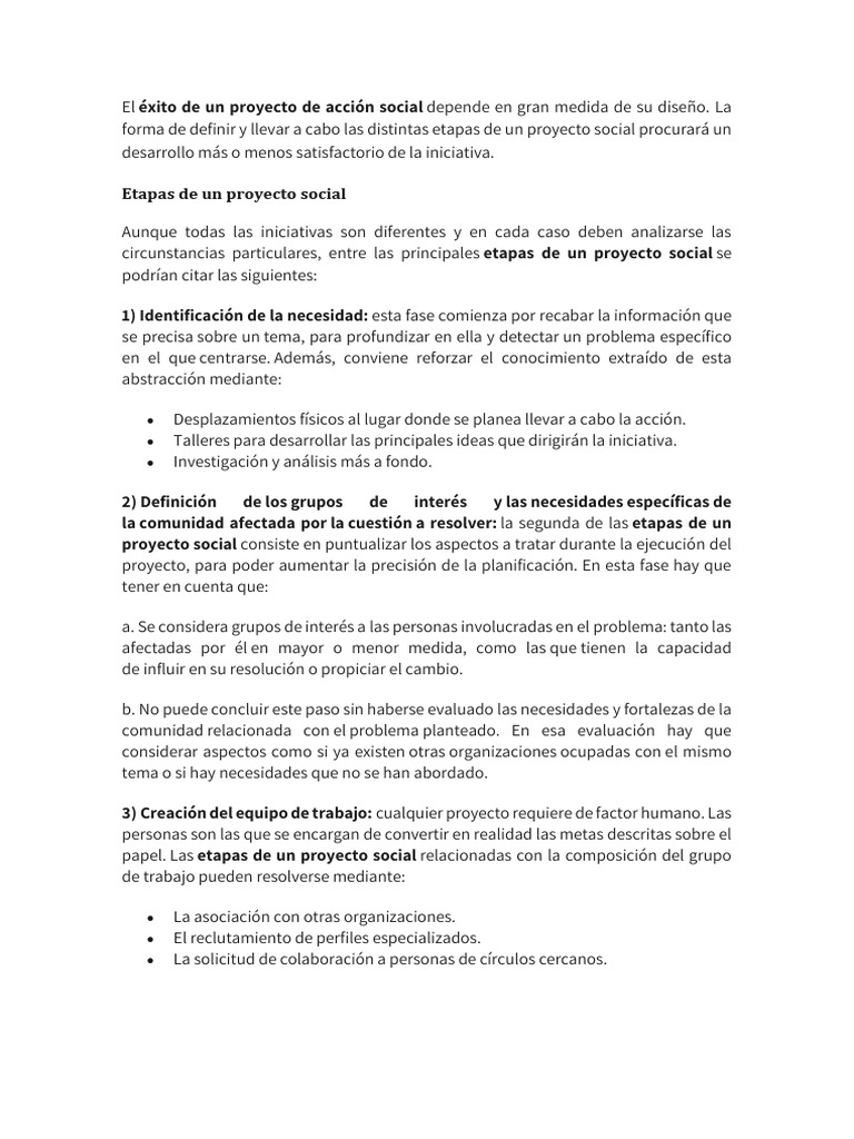 Etapas Del Proyecto Social | PDF | Planificación | Gestión de proyectos