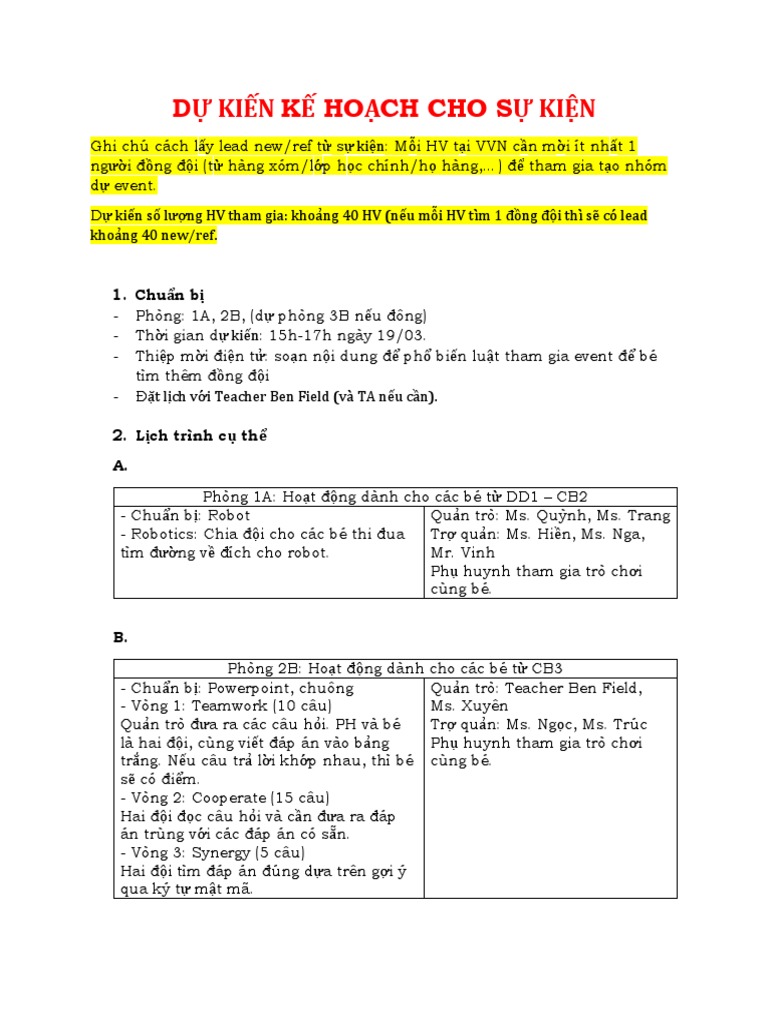 Bản nháp kế hoạch sự kiện | PDF