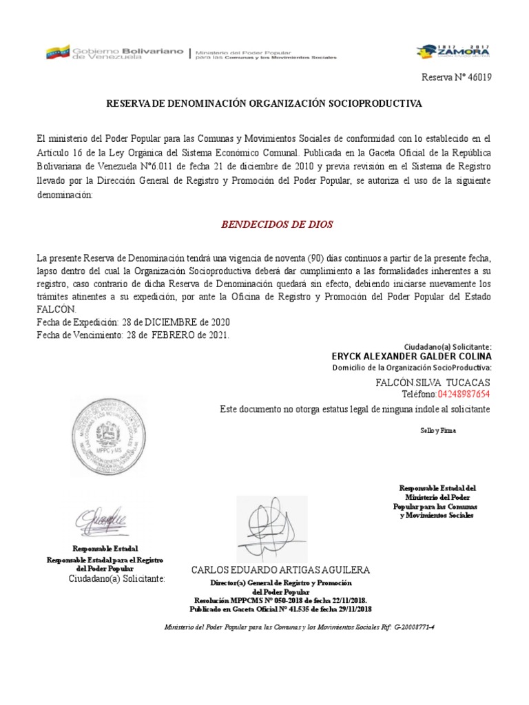 Formato de Reserva de Nombre | PDF | Gobierno