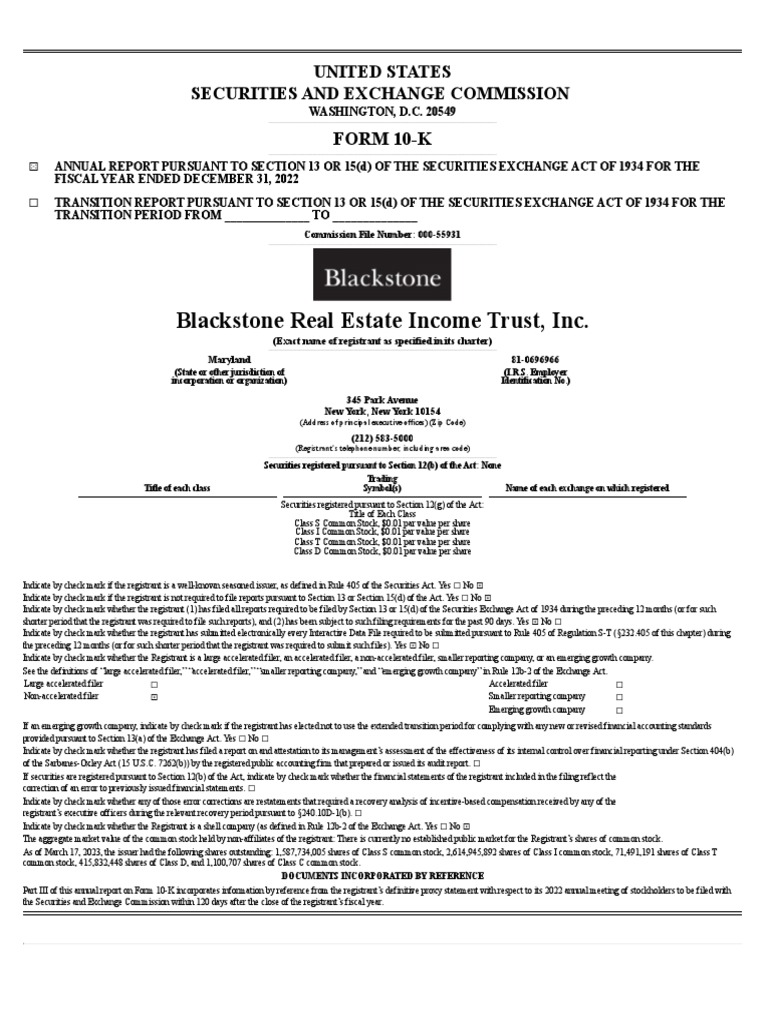 Blackstone Real Estate Trust, Inc. United States Securities and