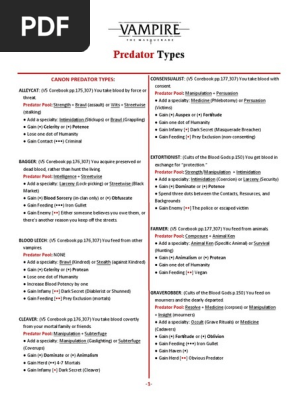V5 Predator and Coterie Types