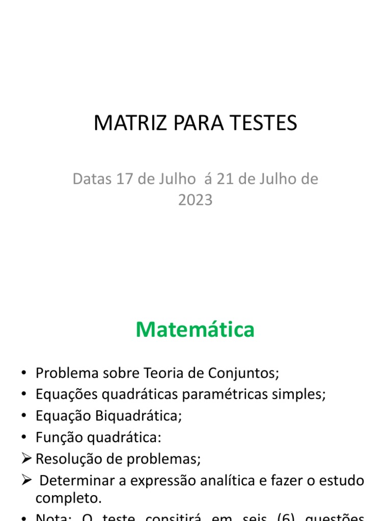 Matriz de Testes: Julho 2023 | PDF