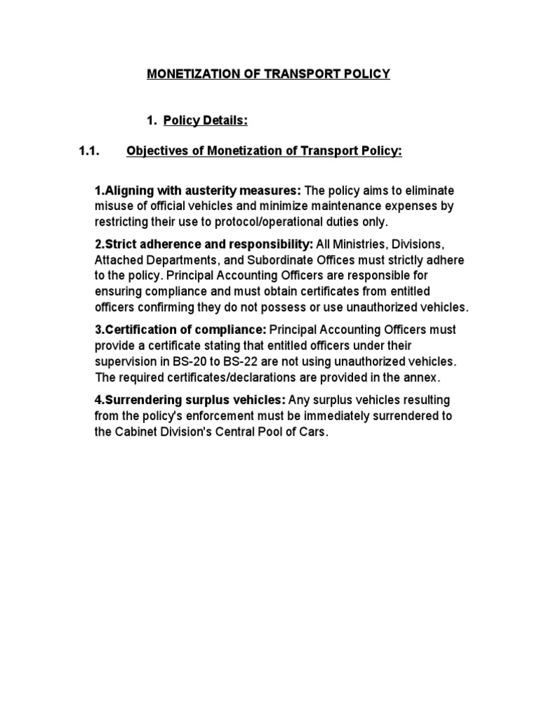Transport Monetization Policy Overview | PDF