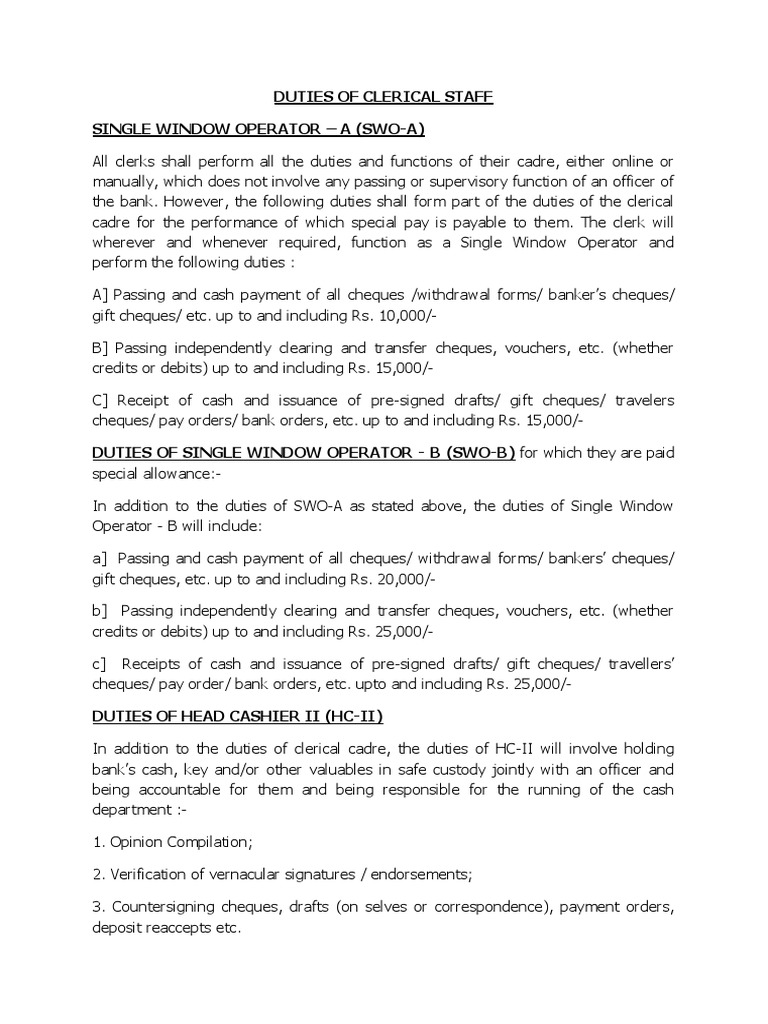 Duties And Responsibilities Of Clerical Staff