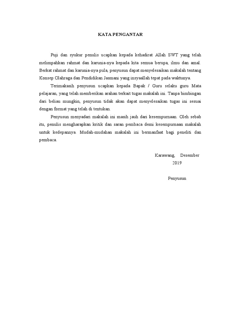 Kata Pengantar Makalah Konsep Olahraga Dan Pendidikan Jasmani | PDF