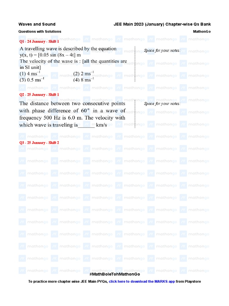 Waves JEE Mains (Jan 2023) | PDF