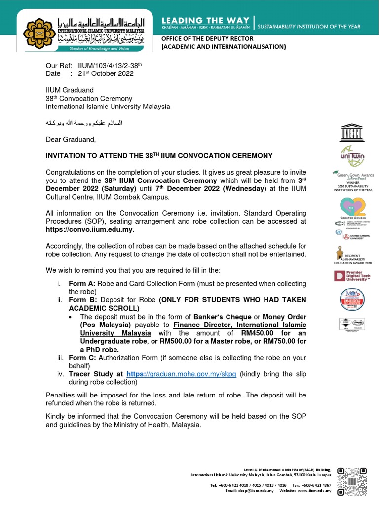 Letter Invitation Convocation 38th IIUM 1112022 | PDF