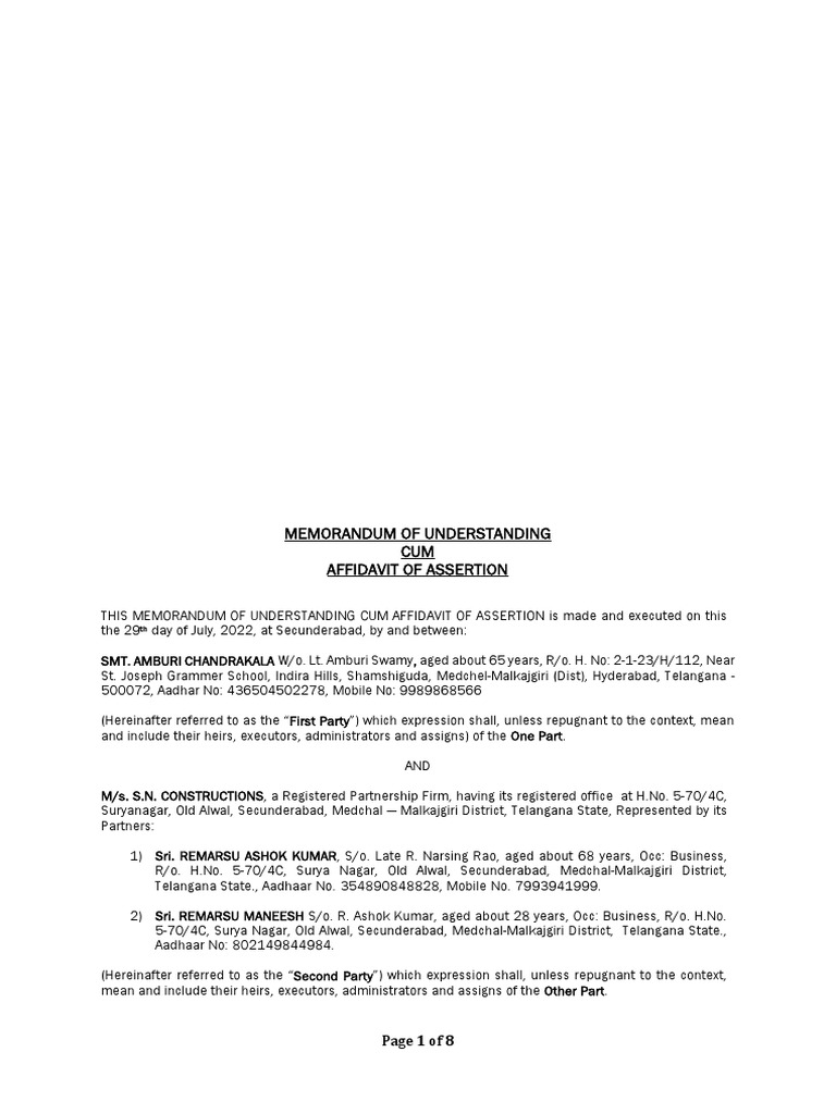 MOU for Residential Construction Agreement | PDF
