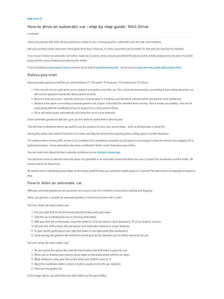 How To Drive An Automatic Car Step By Step Pdf Download