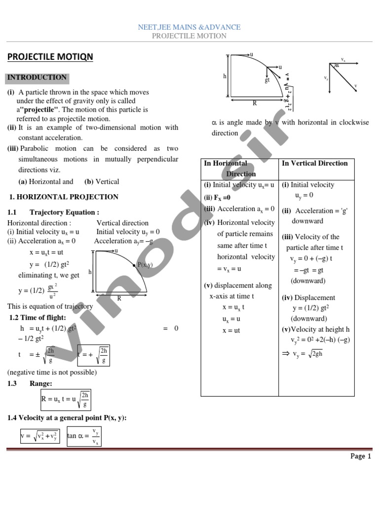 NEET/JEE Guide: Projectile Motion Basics | PDF | Motion (Physics ...