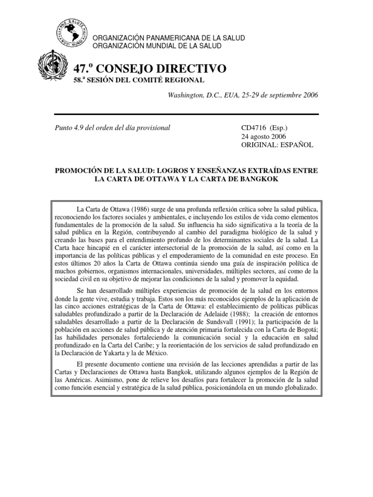 Carta Otawa (Salud)  Organización Panamericana de la 