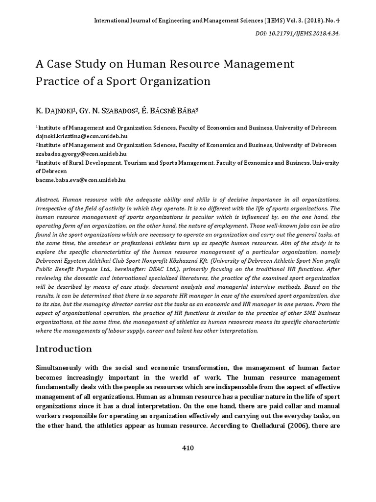 HR Management in Sports Organizations | PDF | Human Resource Management ...