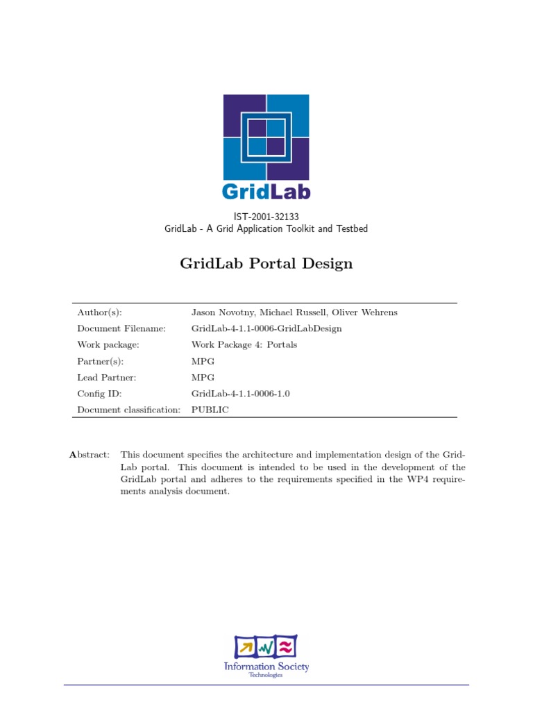 GridLab Portal Design | PDF | Java Servlet | Class (Computer Programming)