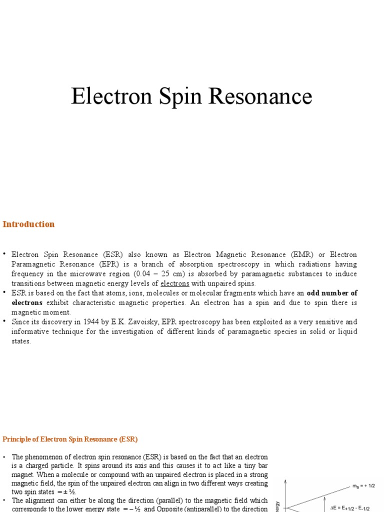 Electron Spin Resonance (ESR) PDF Electron Resonance