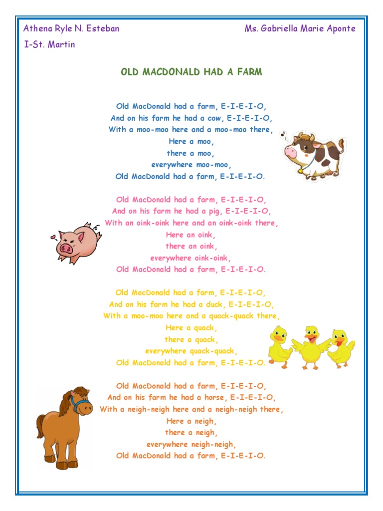 Old Macdonald Had A Farm Pdf