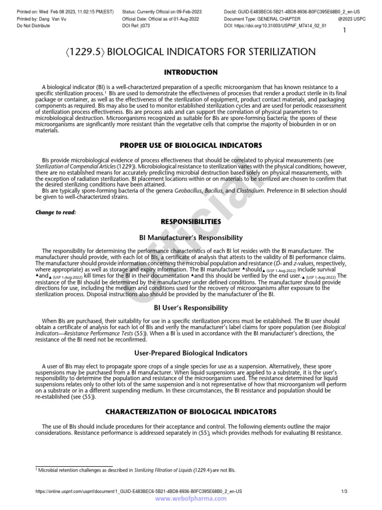 Biological Indicators For Sterilization | PDF