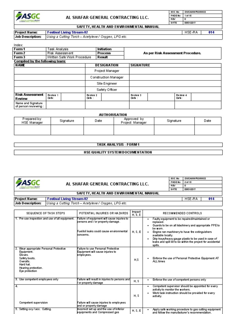 Safety Manual for Gas Cutting Operations | PDF | Personal Protective ...