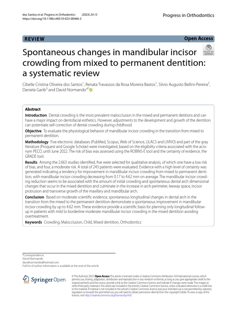 Spontaneous Changes in Mandibular Incisor Crowding From Mixed To ...