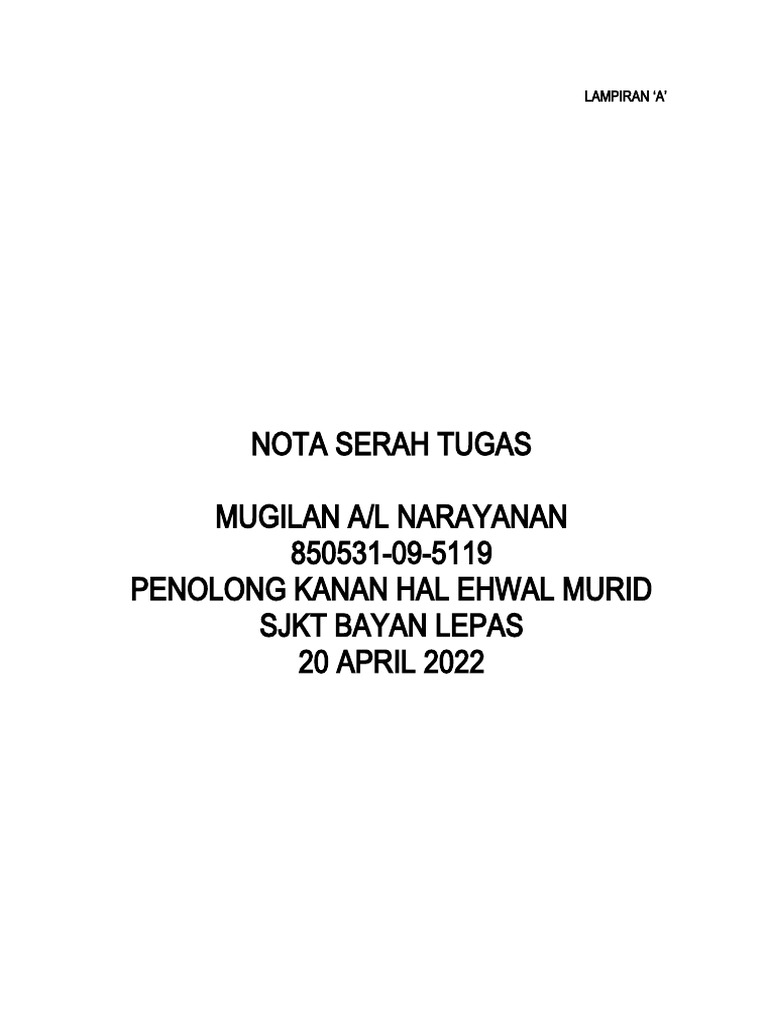Format Nota Serah Tugas PK Hem 2023 | PDF