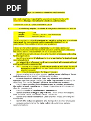BSBHM506A Manage Recruitment Selection and Induction | PDF 