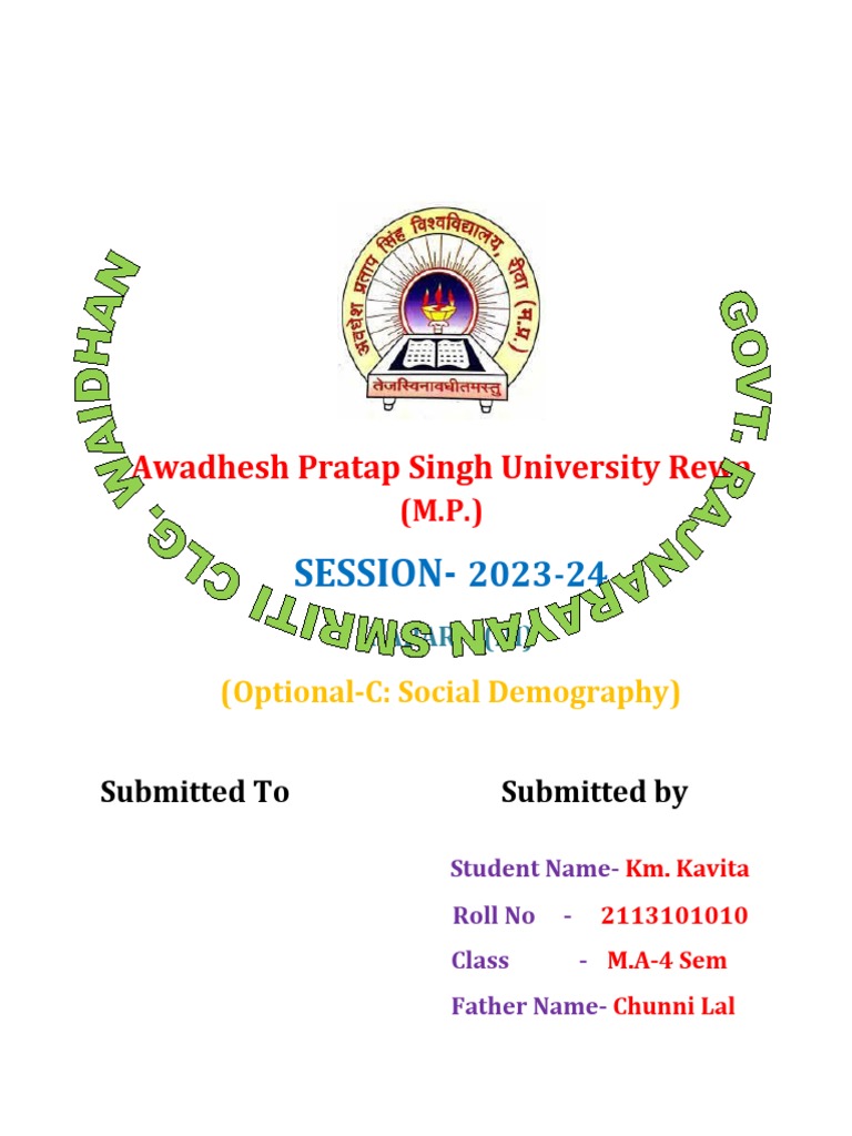 Awadhesh Pratap Singh University Rewa PDF