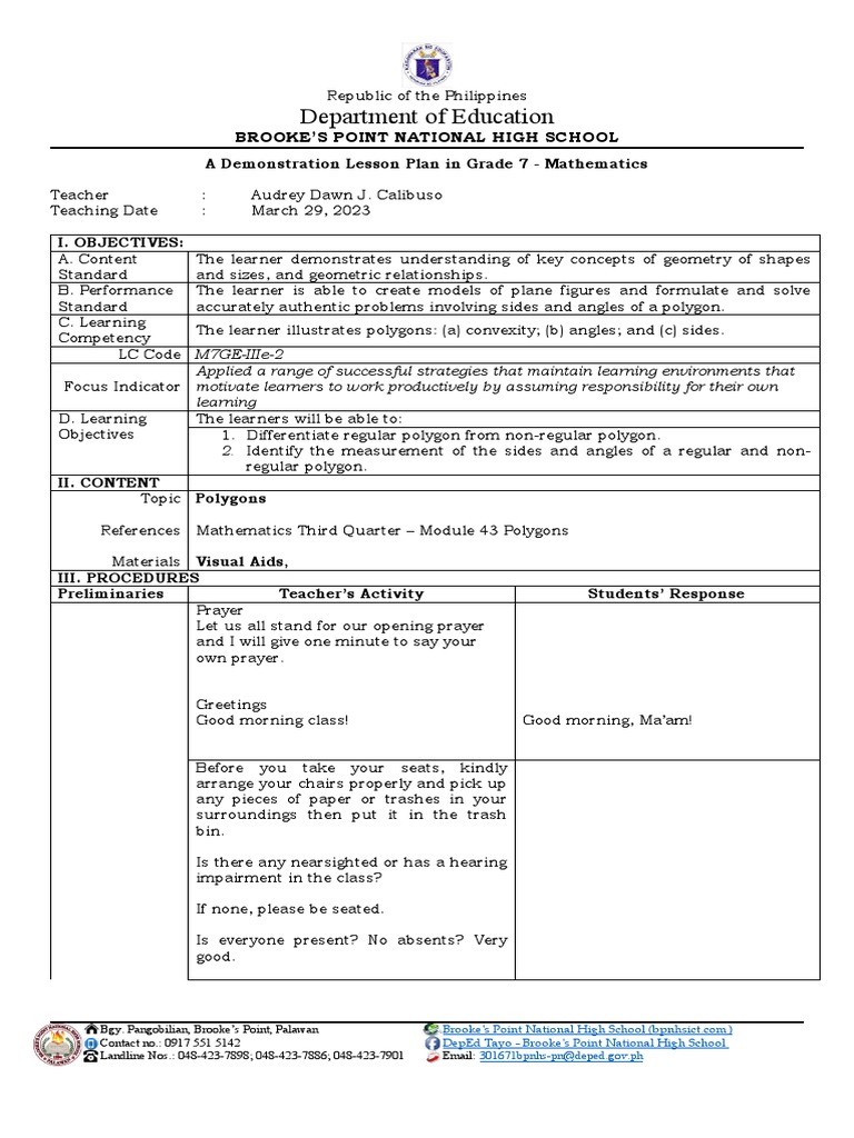 Lesson Plan Regular and Non-Regular Polygon | PDF