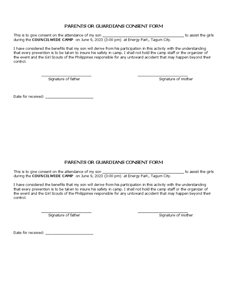 Parental Consent for Camp Participation | PDF