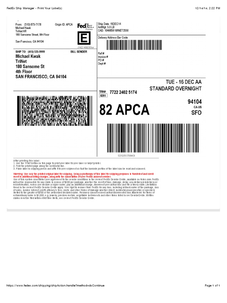 FedEx Ship Manager Print Your Label(s) PDF