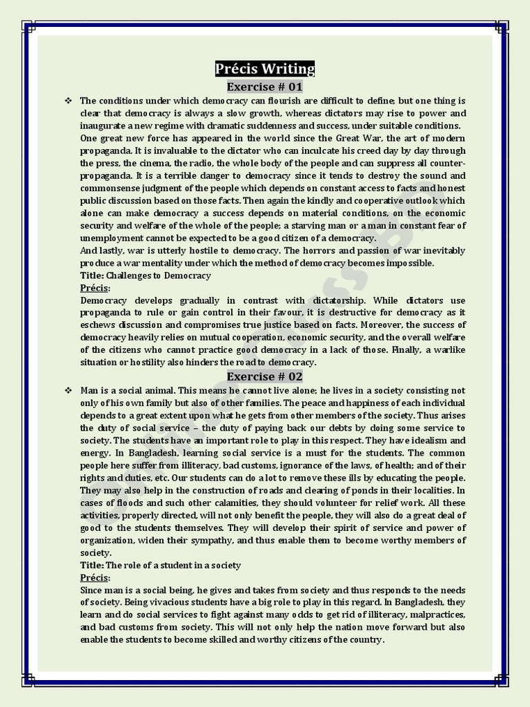 DU IBA Precis Writing Exercises | PDF