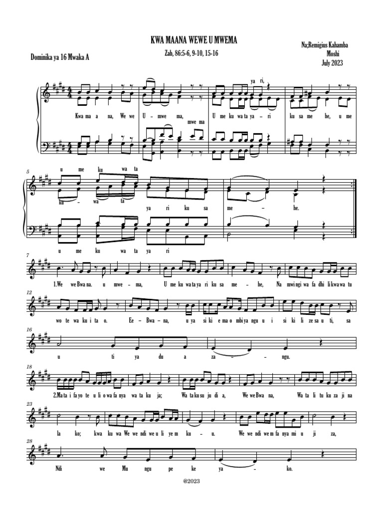 Kwa Maana Wewe U Mwema Pdf