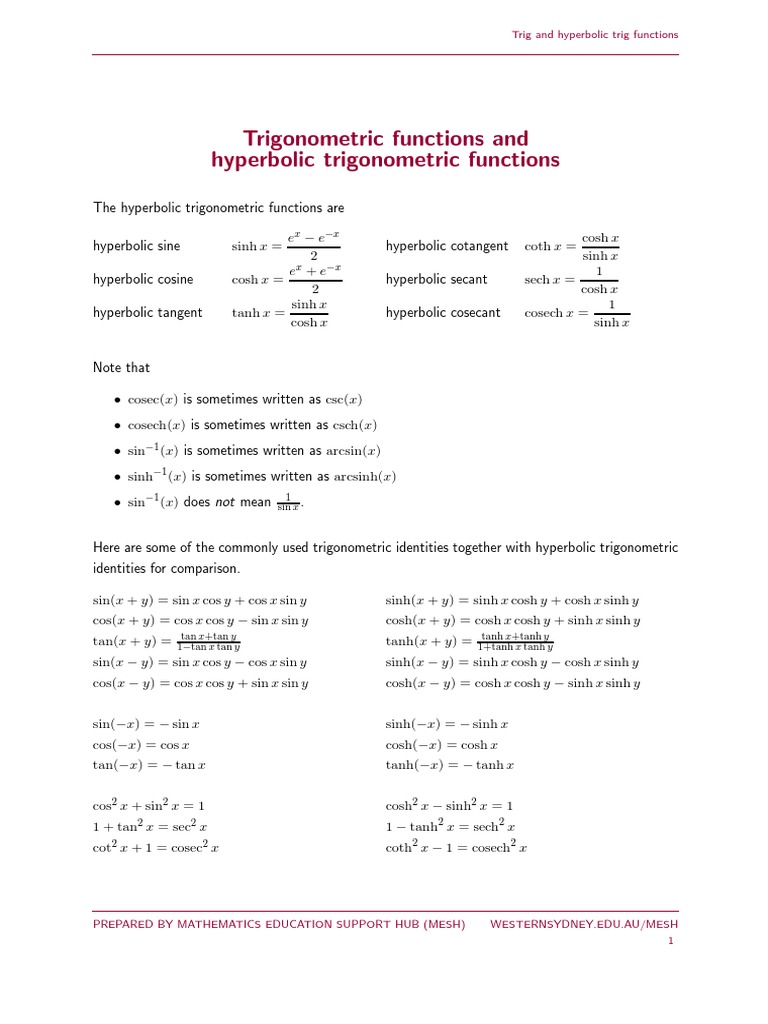 MESH TrigAndHyperbolicTrig | PDF