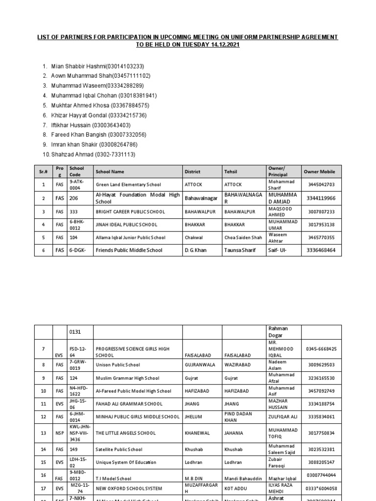 Partners for Uniform Partnership Meeting | PDF