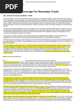 CLTA-- Title Insurance Coverage For Revocable Trusts