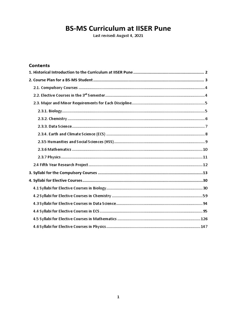 IISER Pune BS-MS Curriculum Overview | PDF | Physics | Mathematical ...