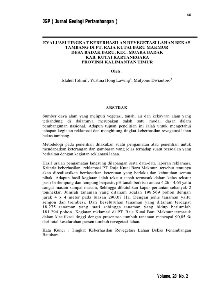 Evaluasi Keberhasilan Revegetasi Lahan Bekas Tambang | PDF | Hukum ...