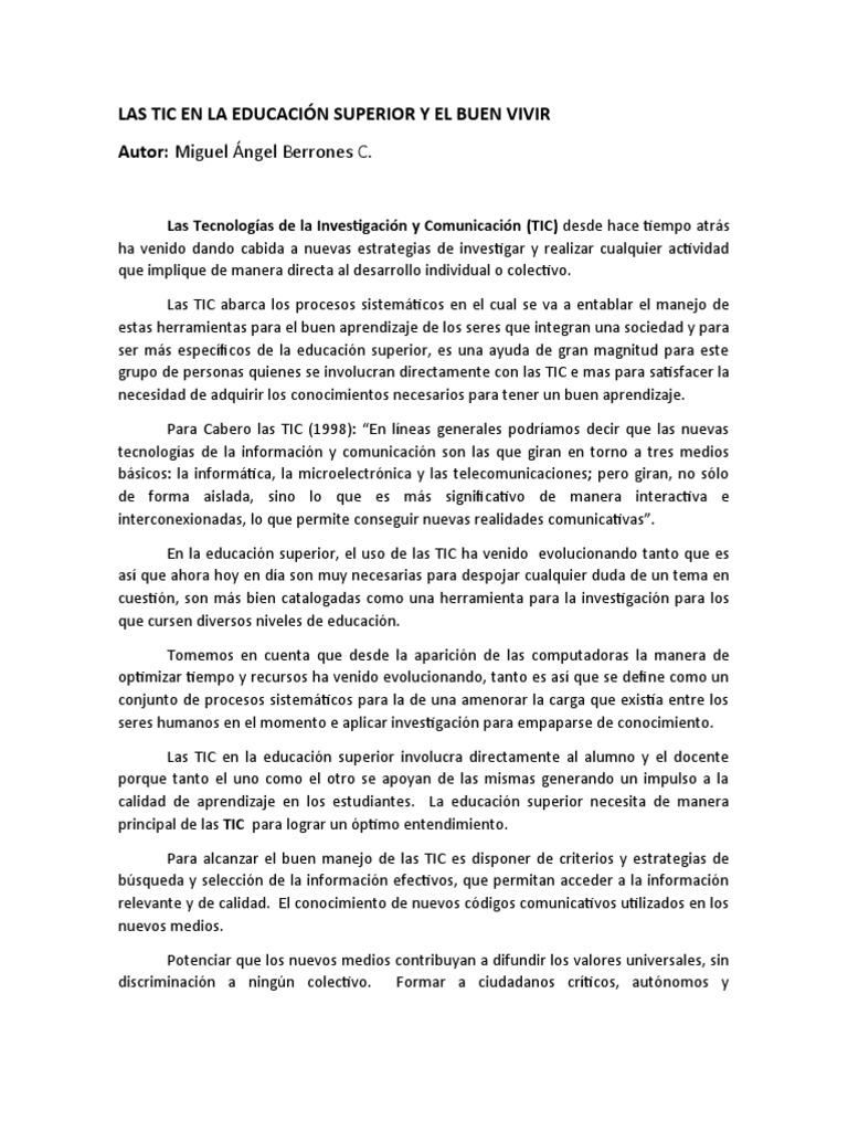 Las Tic en La Educación Superior y El Buen Vivir | PDF | Tecnología de ...