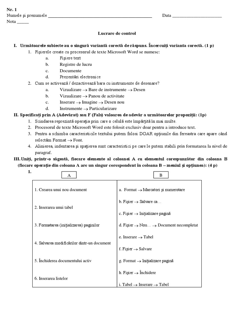 Sumativapdf Test de Evaluare Sumativa La Tic | PDF