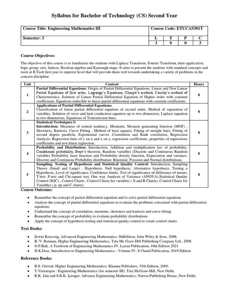 B.Tech 2nd Year 3rd Semester Syllabus | PDF | Central Processing Unit ...
